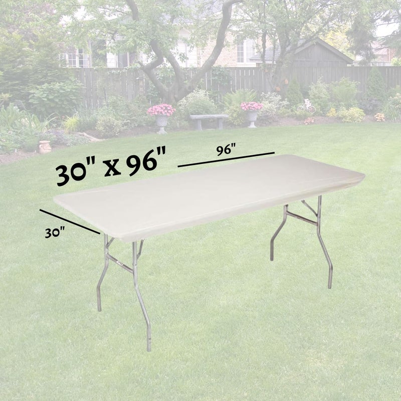 Kwik-Covers 8' Rectangle Plastic Table Covers 30" x 96", Bundle of 5 (Ivory) - Image 4